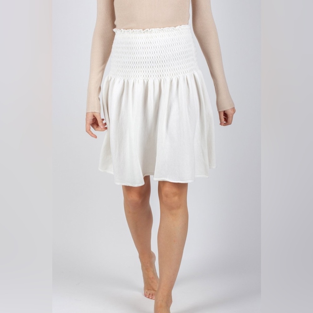 YAKIRA BELLA White Scrunch Ruched High-Waist Elastic Knee-Length Modest Skirt M